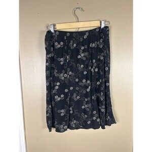 Vintage Briggs New York 90s Women's L Black Mini Floral Knee Skirt Stretch USA